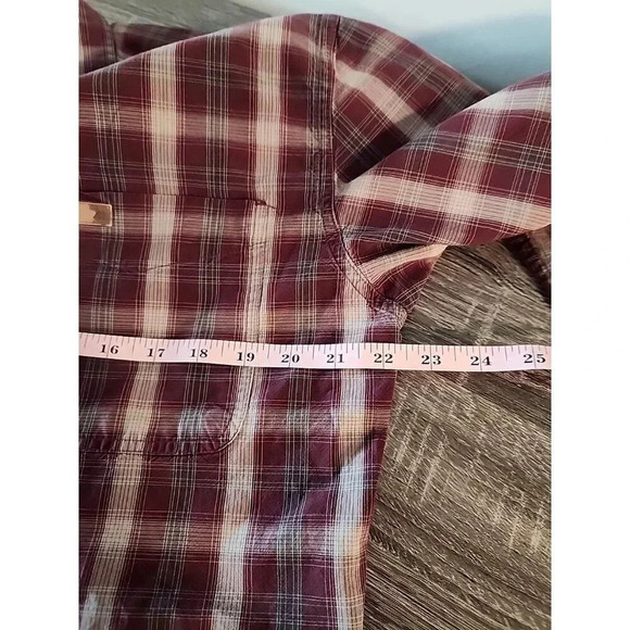 Vtg Carhartt Long Sleeve Maroon Tan Plaid Button Down 100% Cotton Men's Sz M - Picture 8 of 9